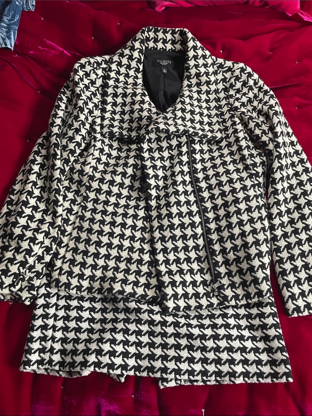 Talbots Black & White Houndstooth Wool-Blend Coat with Skirt